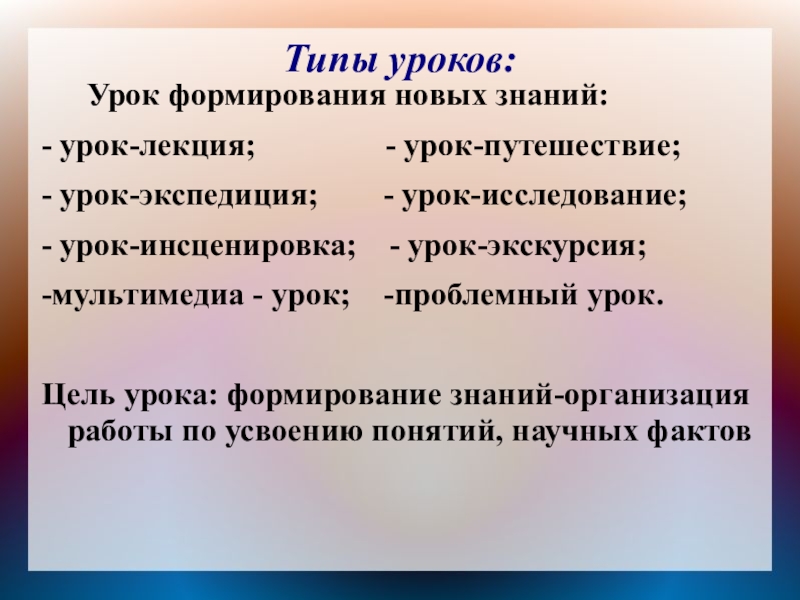 Урок типы уроков презентация