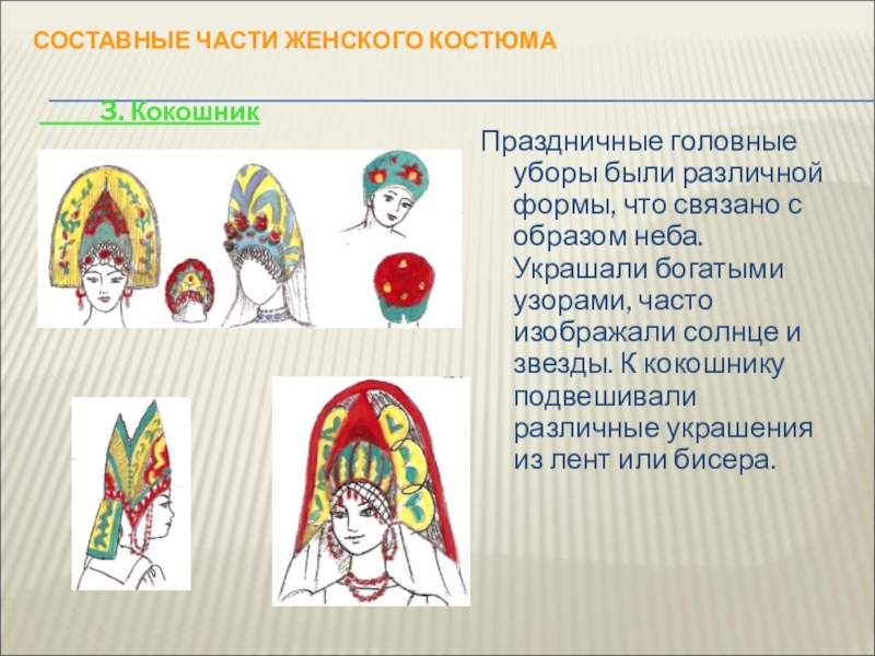 Презентация изо 5 класс народный праздничный костюм. Народный праздничный костюм головной убор. Составные части костюма. Изо головные уборы. Женский праздничный головной убор рисунок.