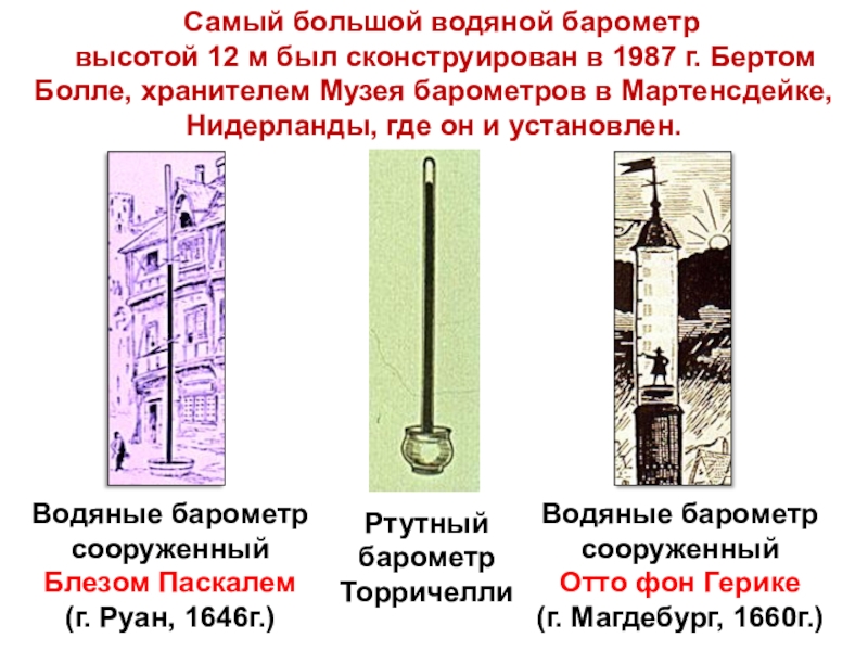 На рисунке 131 изображен водяной барометр в созданный паскалем в 1646