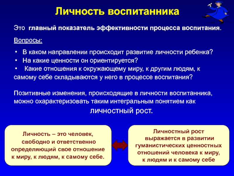 Направлениям происходит на. Личность воспитанника. Развитие личности воспитанника. Главный показатель эффективности процесса воспитания это. Развитие личности происходит в.