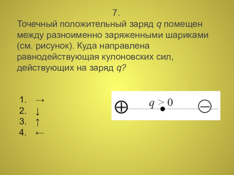 Точечный положительный заряд q помещен между разноименно заряженными шариками см рисунок