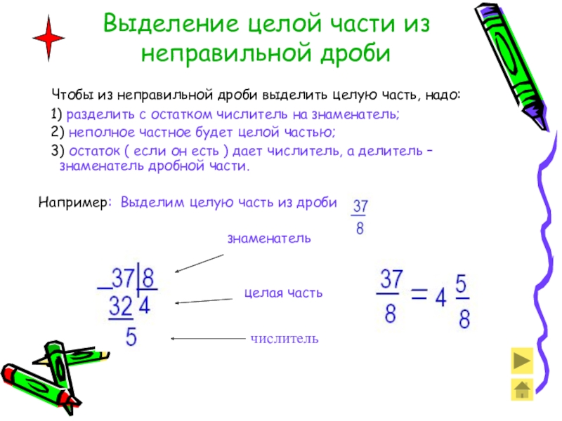 Выдели целую часть из дробей 3 2. Выделение целой части из дроби. Выделение целой части из неправильной дроби. Неправильные дроби выделение целой части. Выделите целую часть дроби.