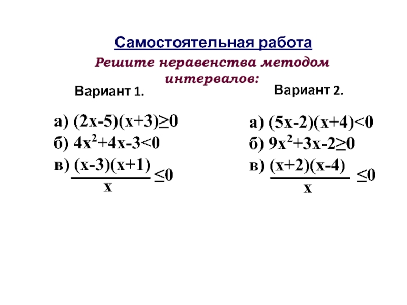 Презентация решение неравенств методом интервалов 9 класс макарычев