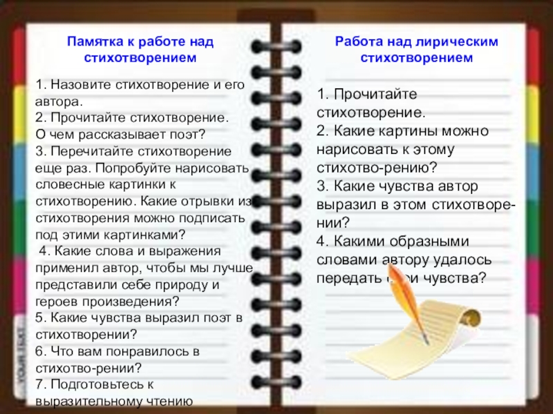 План работы над лирическим стихотворением в начальной школе