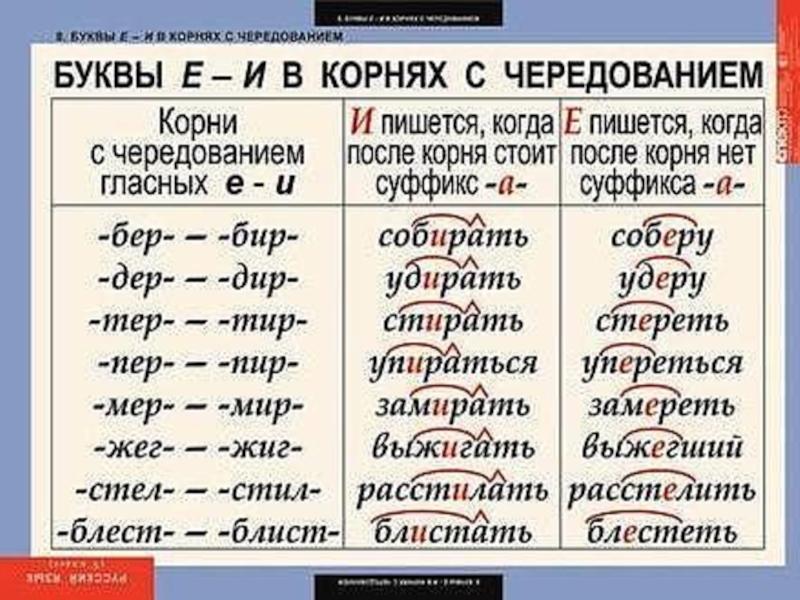 Буквы е и в корнях с чередованием презентация