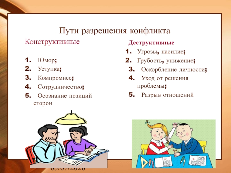 План на тему способы конструктивного поведения в конфликтной ситуации