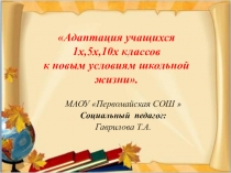 Адаптация 1х ,5х,10 классов к новым условиям школьной жизни