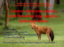 Презентация проекта по окружающему миру на тему: Красная книга или Возьмём под защиту. Красный волк  (2 класс) УМК Школа России.