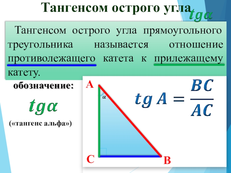 Косинус острого угла прямоугольного треугольника это отношение. Тангенс угла Альфа это отношение. Тангенс острого угла. Тангенс острого угла прямоугольного треугольника. Тангенс угла в прямоугольном треугольнике формула.