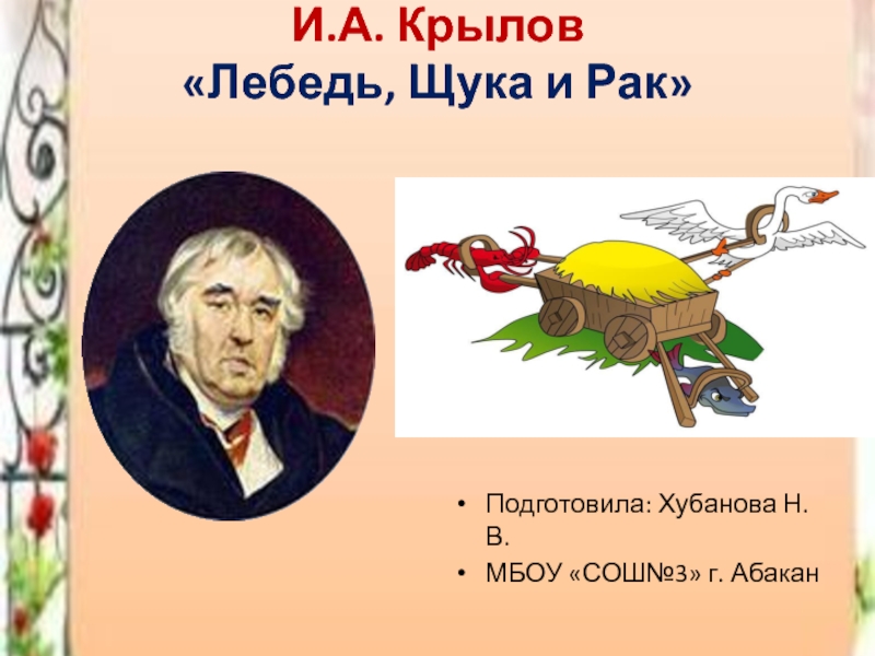 Крылов лебедь рак и щука презентация урока 2 класс с учетом фгос и презентация