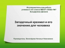 Презентация к исследовательской работе Загадочный крахмал