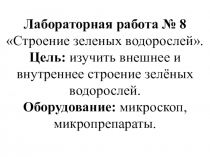 Презентация по биологии на тему Роль водорослей в природе и жизни человек. Охрана водорослей. Л.р. №8 Строение зеленых водорослей. ( 5 класс)