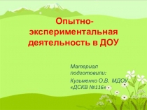 Презентация Опытно -экспериментальная деятельность в доу