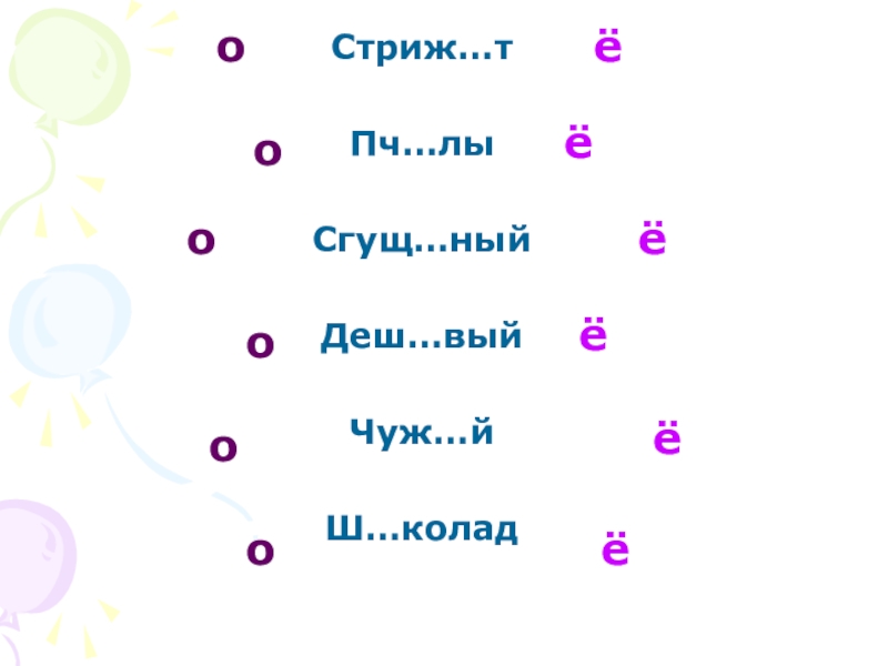 Презентация по русскому языку Правописание О,Ё после