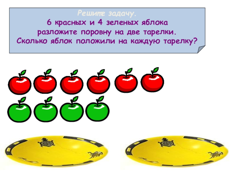 10 яблок разложили на тарелки по 5 яблок на каждую сколько понадобилось тарелок схема