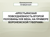 Краеведческая конференция на тему Крестьянская повседневность второй половины XIX века, на примере Воронежской губернии 8 класс