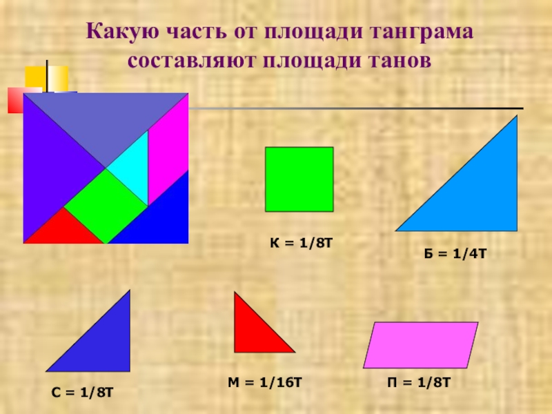 Сколько на рисунке прямоугольных треугольников гипотенуза которых равна половине стороны танграма