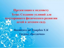 Презентация к пед.совету .Тема: Создание условий для всестороннего физического развития детей в детском саду
