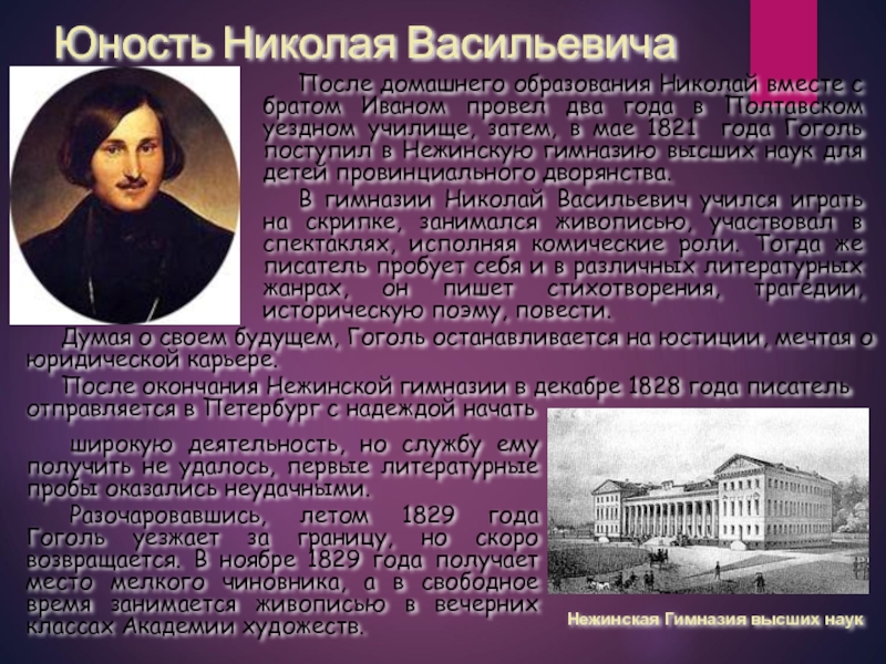 1 апреля день рождения николая гоголя. Николаев Васильевич Гоголь в юности.