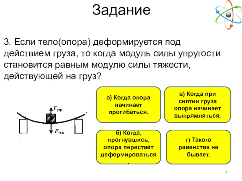 Сила упругости задачи 7 класс. Деформировалась опора. Сила упругости действующая на груз. Физика 7 класс тема сила. Когда прогнувшись опора перестаёт деформироваться.