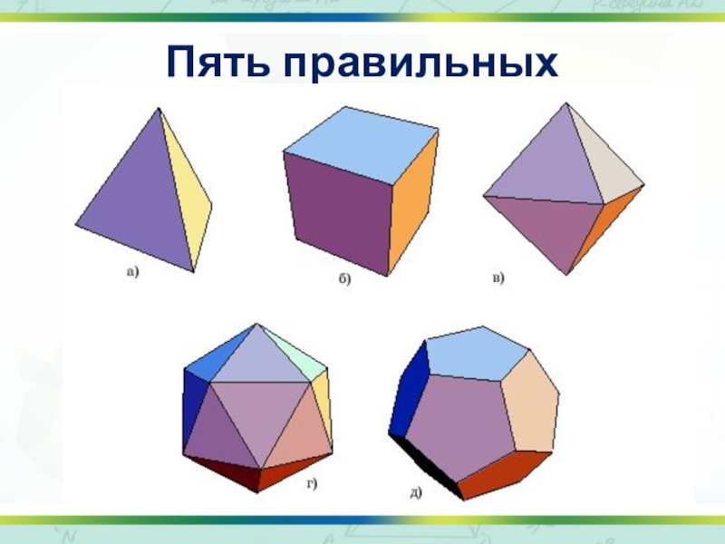 6 правильные многогранники. Пять правильных многогранников. 5 Правильных многогранников.