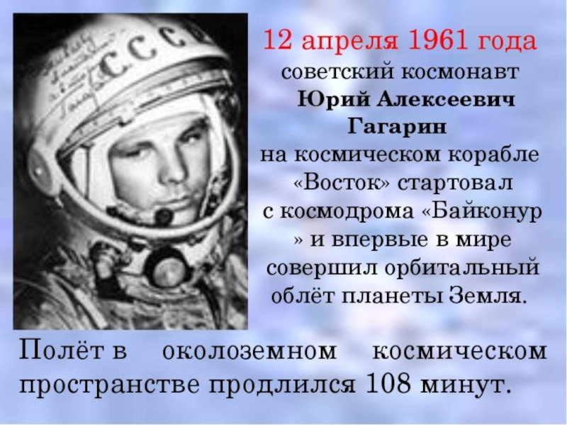 Памятная дата 12 апреля день космонавтики