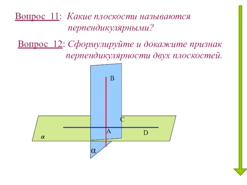 Перпендикулярность плоскостей презентация