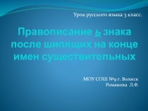 Презентация Правописание ь знака на конце имён существительных после шипящих