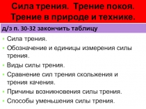 Презентация по физике по теме Сила трения. Трение покоя. Трение в природе и технике