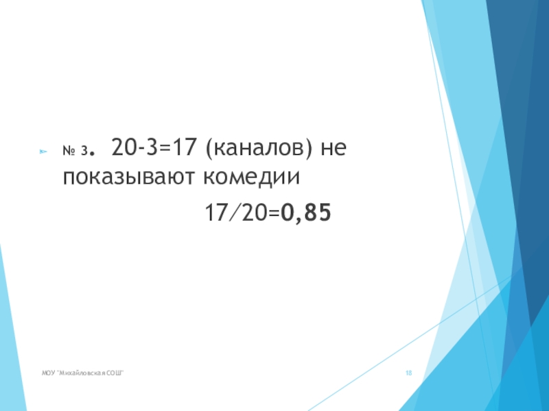 № 3. 20-3=17 (каналов) не показывают комедии