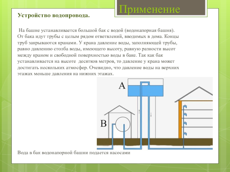 Давление в водонапорной башне. Водонапорная башня сообщающиеся сосуды. Сообщающиеся сосуды водопровод. Сообщающиеся сосуды физика 7 класс водонапорная башня. Водонапорная башня как сообщающийся сосуд.