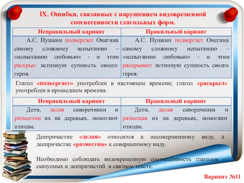 Нарушение видовременной соотнесенности глагольных форм