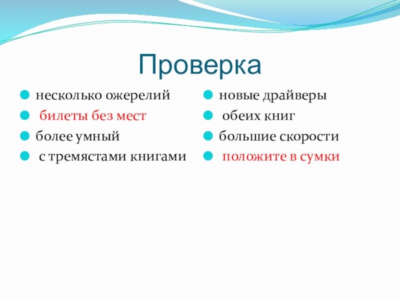 Проверканесколько ожерелий билеты без местболее умный с тремястами книгаминовые драйверы	 обеих книгбольшие скорости положите в сумки