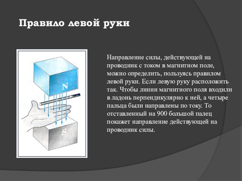 Направление силы в магнитном поле. Правило левой руки для проводника с током в магнитном поле. Правило левой руки для проводника. Кристалл в магнитном поле. Направление силы действующей на проводник с током правило левой руки.