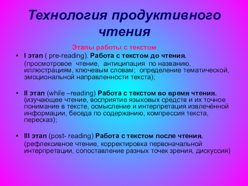 Продуктивное чтение. Этапы технологии продуктивного чтения. Приемы продуктивного чтения. Приемы технологии продуктивного чтения. Технология продуктивного чтения этапы работы с текстом.