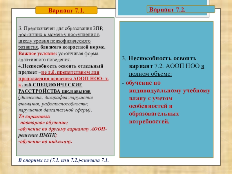 Первый вариант аооп. Вариант АООП 7.2. АООП 7.1 И 7.2. АООП вариант 7.1.. Учебный план по АООП вариант 7.1.