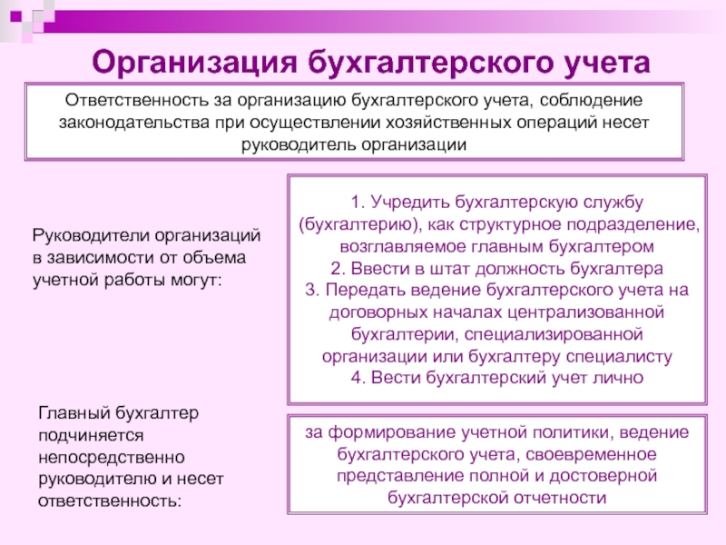 Доклад: Порядок организации и ведения бухгалтерского учета