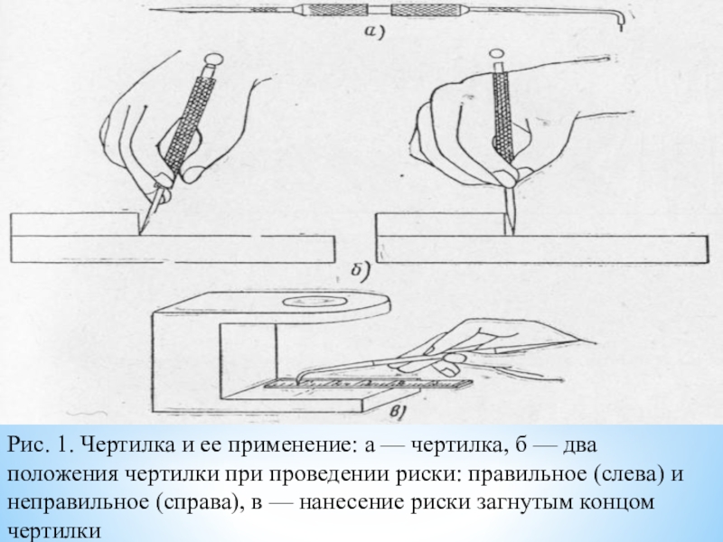 Проведение рисок. Чертилка для плоскостной разметки. Чертилка рисунок. Чертилка с отогнутым концом. Применение чертилки.