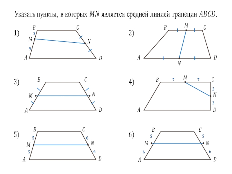 Средняя линия треугольника задачи на готовых чертежах 8 класс