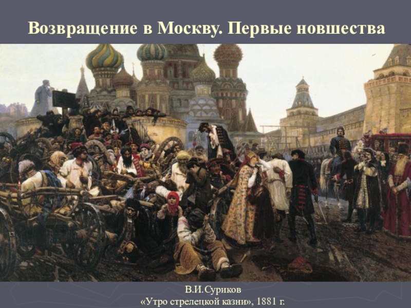 Возвращение в Москву. Первые новшестваПутешествие было прервано летом 1698 г. – Петр, собиравшийся в Венецию, узнал о