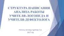Презентация Структура написания анализа работы учителя-логопеда и учителя-дефектолога
