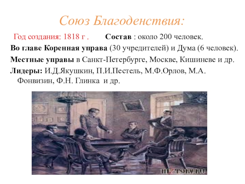 На дне год создания. Коренная управа Союза благоденствия. 1818 Год Союз благоденствия. Союз благоденствия состав.