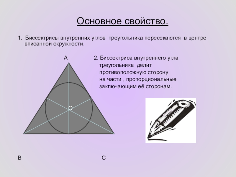 Биссектриса фигуры. Свойство биссектрисы внутреннего угла треугольника. Свойство биссектрисы внешнего угла. Основное свойство биссектрисы угла. Признаки биссектрисы в треугольнике.