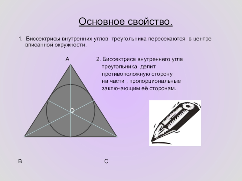 Утверждение биссектрисы угла. Свойство биссектрисы внутреннего угла треугольника. Свойство биссектрисы внешнего угла. Основное свойство биссектрисы угла. Признаки биссектрисы в треугольнике.