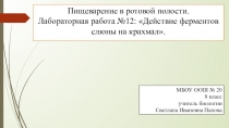 Презентация по биологии на тему Пищеварение в ротовой полости. Лабораторная работа № 12 Действие ферментов на крахмал