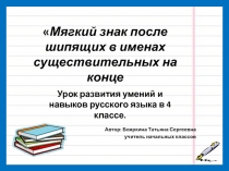 Презентация по русскому языку на тему: Мягкий знак после шипящих в именах существительных на конце