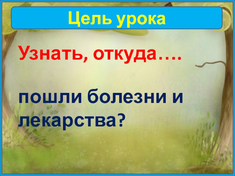 Цель урокаУзнать, откуда….пошли болезни и лекарства?