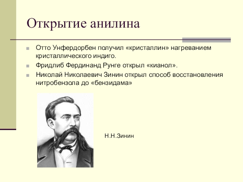 Способ открытия. Отто Унфердорбен. История открытия анилина. Анилин открытие. Анилин способы получения.