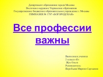 Презентация по проектной деятельности: Все профессии важны