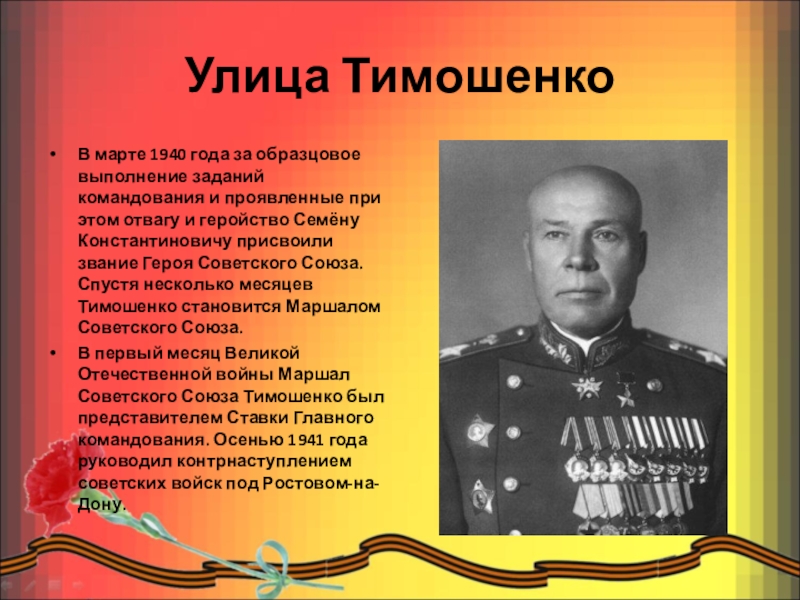 Командование задание. В честь какого героя названа улица Тимошенко в Лабинск.